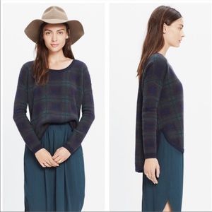 Madewell Tartan Plaid Curved Hem Mohair Alpaca Wool Sweater Size Medium